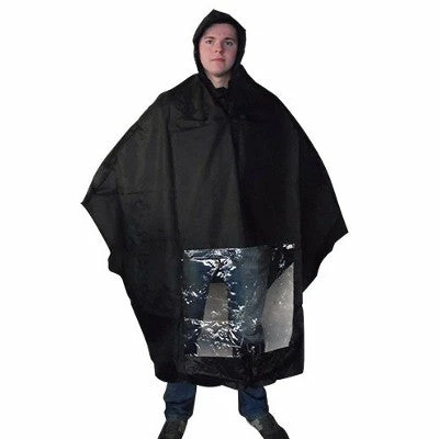 Hooodie Poncho Pluie Noir Avec Fenêtre Pour éclairage Vélo – Image 2